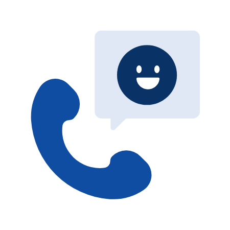 Icon showing phone and happy customer smiley face
