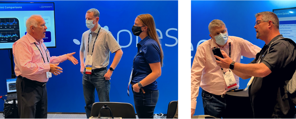 Preseem employees talking to attendees at the Preseem booth at WISPAPALOOZA 2021