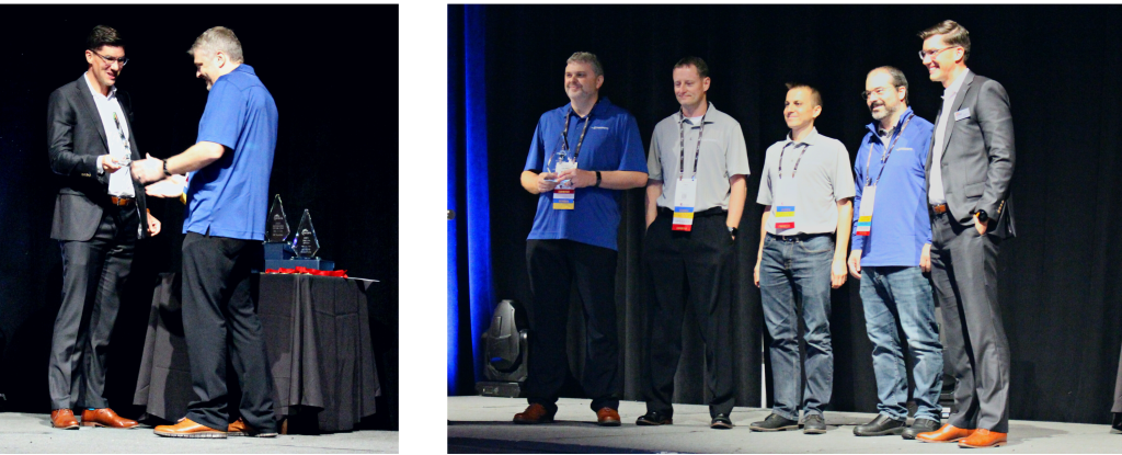 Preseem representatives accepting the Service of the Year award onstage at WISPAPALOOZA 2021