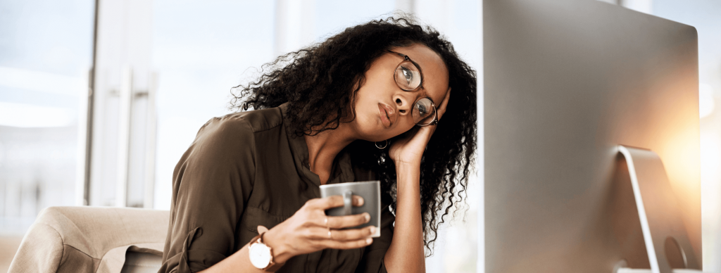 Woman impatiently waiting for computer upgrade