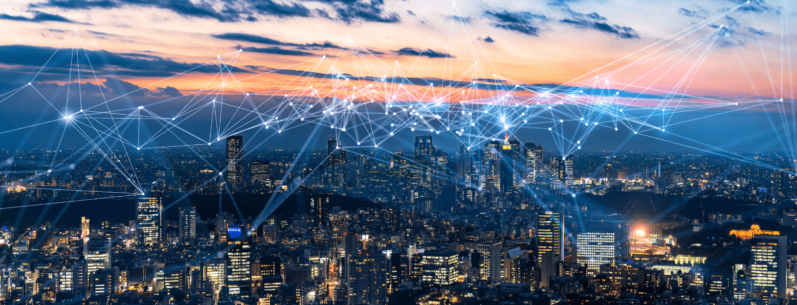 Illustration of a network above a city