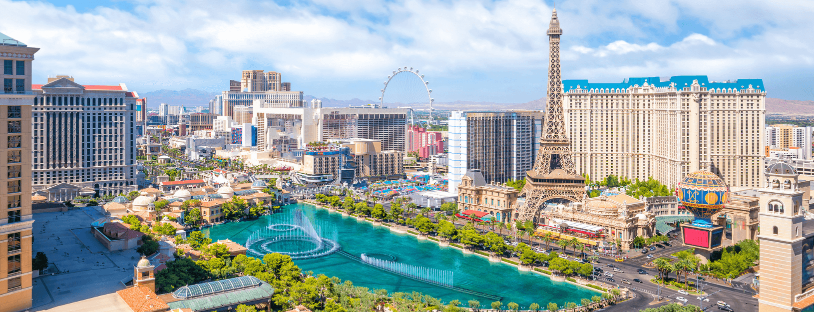 Photo of Las Vegas skyline with Paris Hotel in foreground