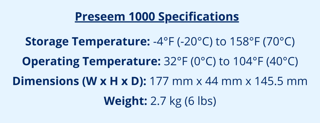 Specs for Preseem 1000 appliance