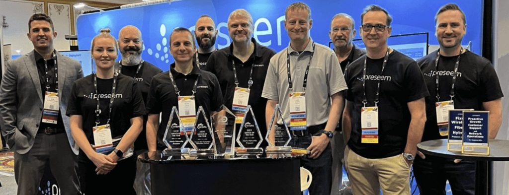 Members of the Preseem team pose with the WISPA Service of the Year award