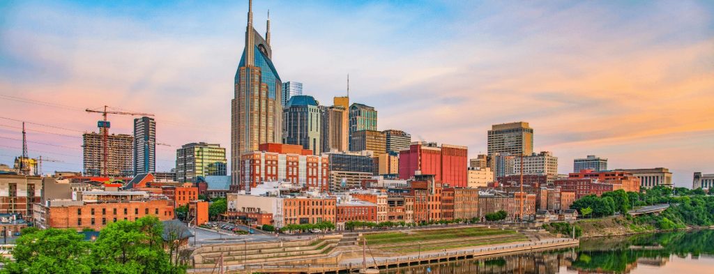 Nashville skyline at sunset