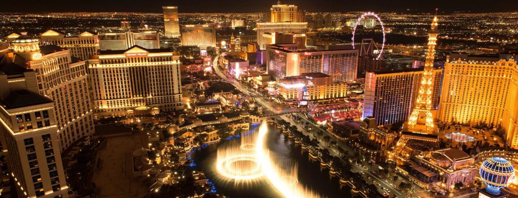 Aerial view of Las Vegas at night