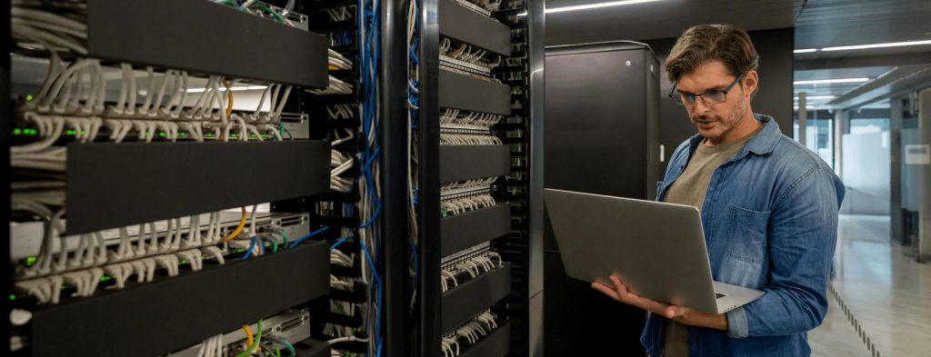 A network technician is monitoring servers on a laptop